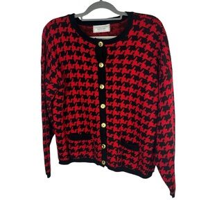Vintage United States sweaters red‎ and black houndstooth cardigan size medium
